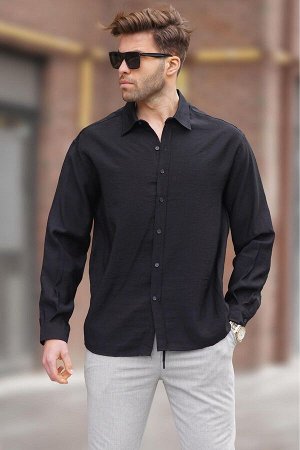 Черная мужская рубашка оверсайз с длинным рукавом 6733