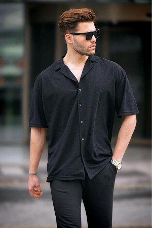 Черная мужская рубашка с коротким рукавом 6736