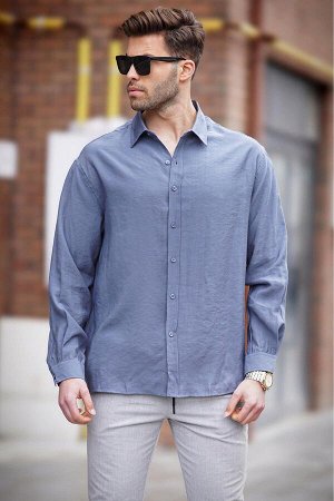 Дымчатая мужская рубашка Oversize с длинным рукавом 6733
