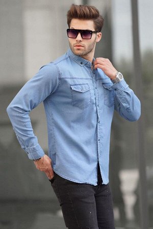 Мужская рубашка из габардина Ice Blue Comfortable Fit 6810