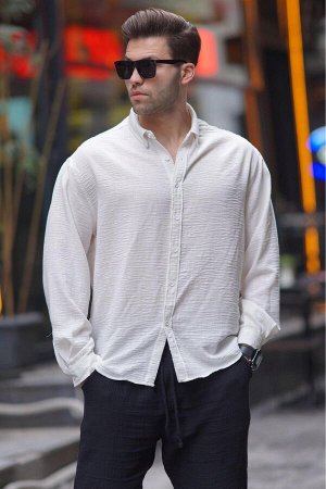 Мужская рубашка Oversize с длинным рукавом цвета экрю 6735
