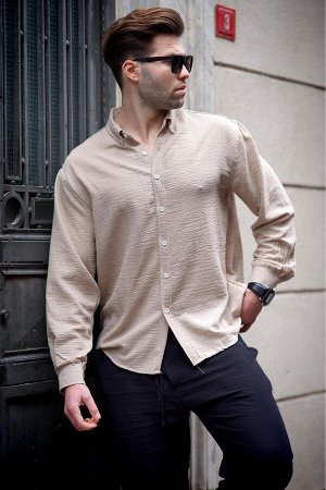 Бежевая мужская рубашка Oversize с длинным рукавом 6735