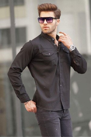 Черная мужская рубашка из габардина удобного кроя 6810