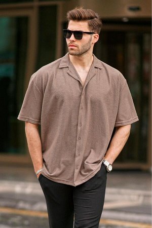 Коричневая мужская рубашка с коротким рукавом 6736