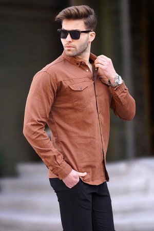 Коричневая мужская рубашка из габардина Comfortable Fit 6810