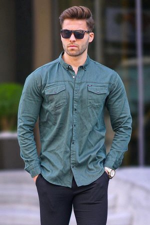 Мужская габардиновая рубашка удобного кроя Petrol Green 6810