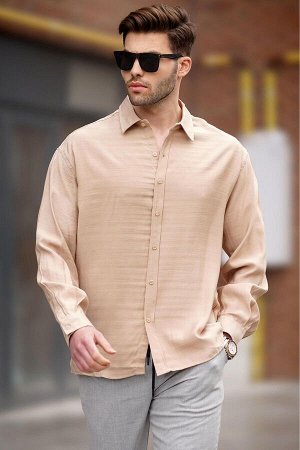 Бежевая мужская рубашка Oversize с длинным рукавом 6733