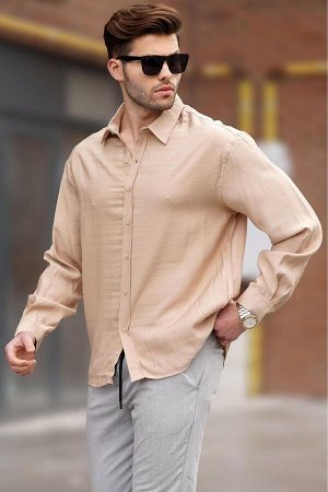 Бежевая мужская рубашка Oversize с длинным рукавом 6733