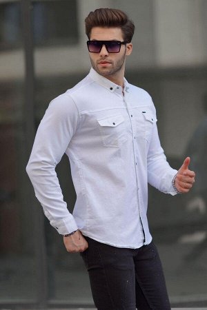 Белая мужская рубашка из габардина удобного кроя 6810