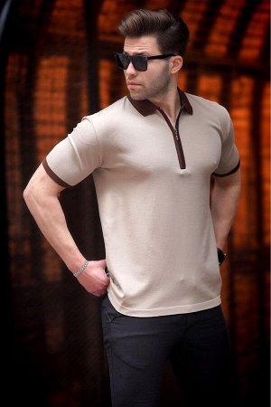 Мужская футболка из норки с воротником-поло на молнии 6880