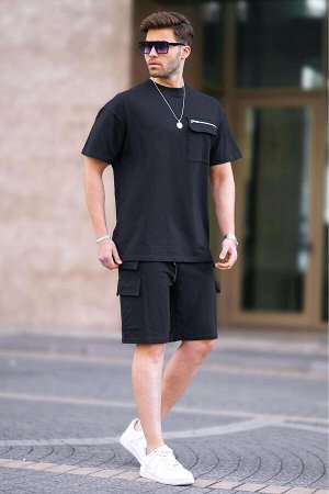 Черный комплект мужских шорт с карманами 5946