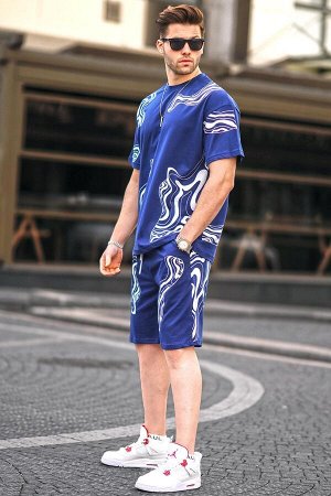 Комплект мужских шорт темно-синего цвета с рисунком 5948