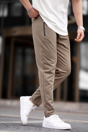Светло-коричневые мужские брюки с молнией 6520