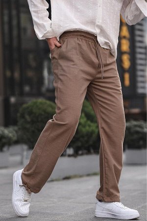 Мужские коричневые брюки свободного кроя с деталями ног 6532