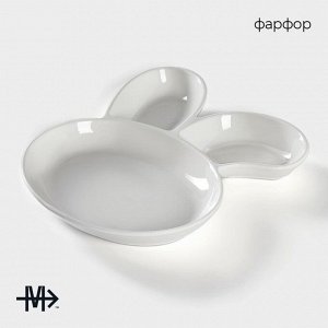 Блюдо фарфоровое для подачи Magistro «Ушастый зай» с двумя соусниками, 27?22,5 см, цвет белый