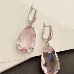 Серьги ювелирная бижутерия крупные под серебро, нежно-розовый камень, арт.001.551