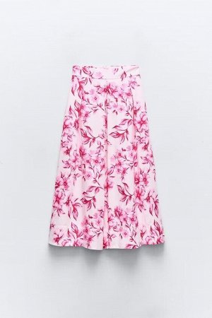 Женская розовая юбка с цветочным принтом