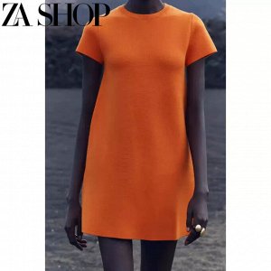 Женское оранжевое платье с коротким рукавом