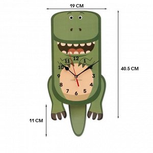 Часы настенные детские "Динозаврик", бесшумные, с маятником, 19х40 см, АА