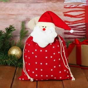 Мешок для подарков "Дед Мороз" на завязках, со звёздами, 35 х 25 см