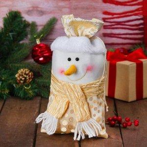 Мешок для подарков "Снеговик в шарфе" на завязках, цвет бежевый
