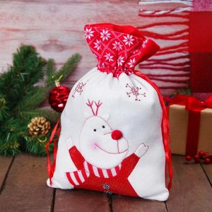 Мешок для подарков "Оленёнок и снежинки" на завязках