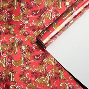 Бумага для декорирования, "Имбирное печенье", металлизированная, красная, 0,7 х 10 м