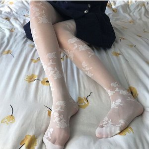 Женские капроновые колготки, цвет белый, с принтом