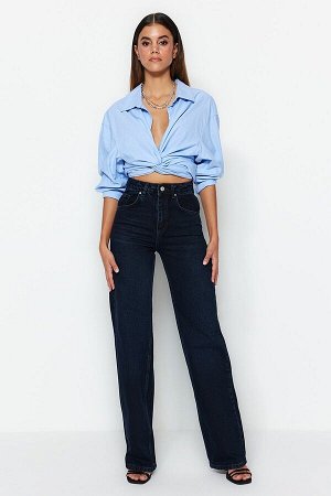 Trendyomilla Синие винтажные широкие джинсы с нормальной талией и эффектом выцветания