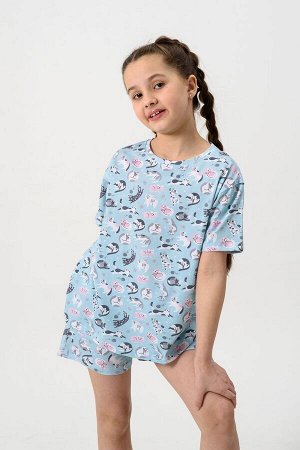 Пижама ПОТЕХА (футболка и шорты), Ментоловый Кошки