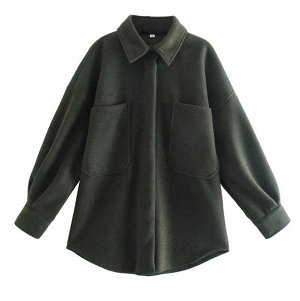 Рубашка-пальто утепленное свободного кроя, зеленый