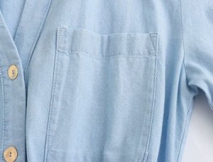 Платье-рубашка под джинсу, на пуговицах с поясом,  голубой