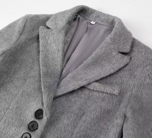 Пиджак прямого кроя с лацканами, верх иск. мех, с подкладом на пуговицах , серый