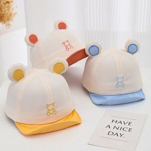 Детская кепка с ушками, принт "мишка", цвет бежевый/оранжевый