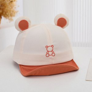 Детская кепка с ушками, принт "мишка", цвет бежевый/оранжевый