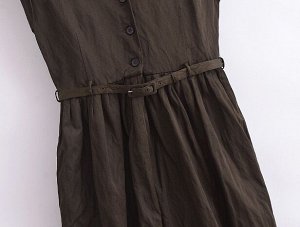 Платье-рубашка повседневное с v-образным вырезом и поясом, горький шоколад