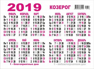ДВОЙНОЙ карманный календарь 2019 с глиттером "Детский гороскоп №3" (козерог)