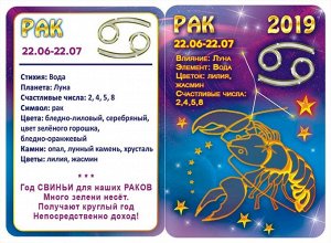 ДВОЙНОЙ карманный календарь 2019 с глиттером "Звездный гороскоп №3" (рак)