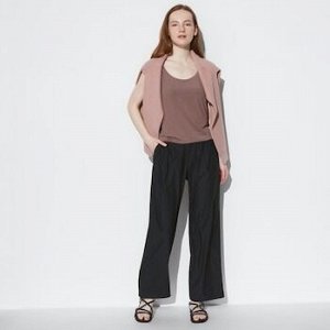 UNIQLO - ультраэластичные прямые широкие брюки AIRism (75-77см)  - 09 BLACK