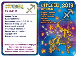 ДВОЙНОЙ карманный календарь 2019 с глиттером "Звездный гороскоп №3" (стрелец)