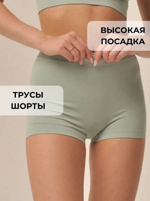 Женские бесшовные трусы шорты с высокой посадкой из мягкой эластичной микрофибры. Цвет: pistache (фисташковый)