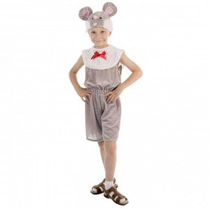 Карнавальный костюм "Мышонок", комбинезон из плюша, шапка, р-р 56, рост 98-104 см