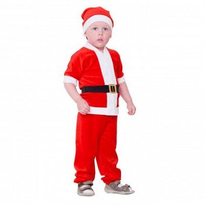 Карнавальный костюм от 1,5-3-х лет "Дед Мороз", велюр, куртка с ремнём, колпак, штаны, рост 104 см, цвета МИКС
