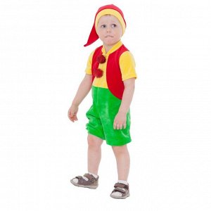 Карнавальный костюм от 1-2-х лет "Гном в красном жилете", велюр, комбинезон, колпак, рост 80-86 см