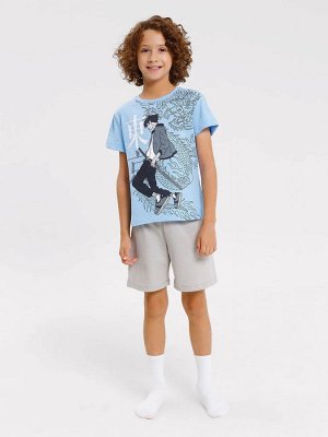 Комплект для мальчиков (футболка, шорты) голубой с печатью