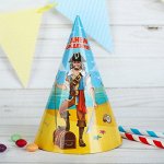 Колпак бумага Пират 16 см С Днем рождения! набор 10 шт