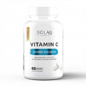 SOLAB. Аскорбиновая кислота витамин С в капсулах, 500 мг. Крепкий иммунитет и защита от вирусов, 60 капсул