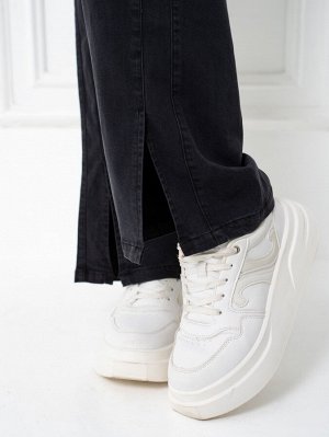 Женские прямые джинсы с разрезами черный