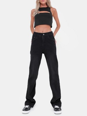 Женские прямые джинсы с высокой посадкой черный