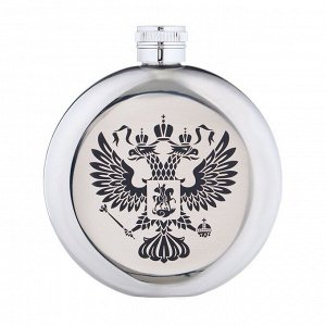 Фляжка для алкоголя "Герб России", нержавеющая сталь, круглая, подарочная, 150 мл